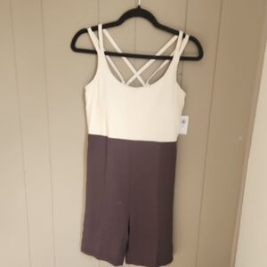 Old Navy Two-Tone Cream and Brown Strappy Jumpsuit Romper(tight Athletic Shaper